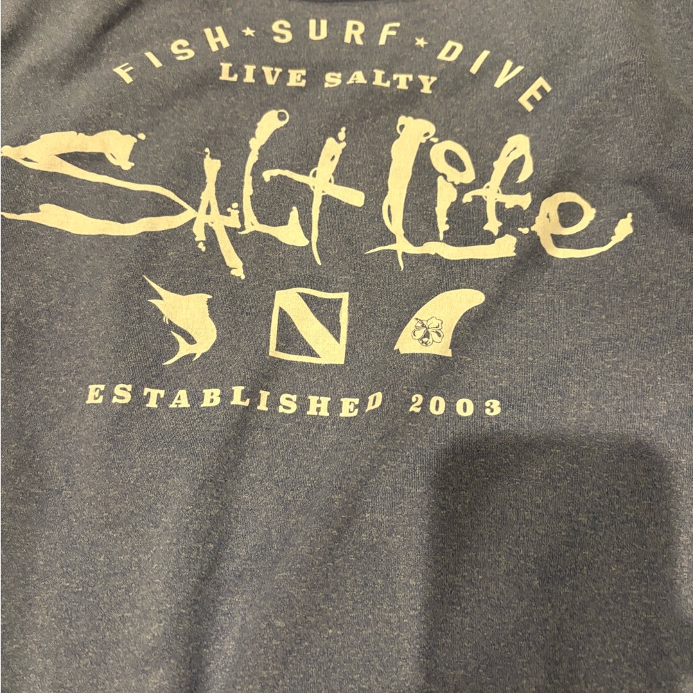 Salt Life Long Sleeve Performance Tee - Slate Blue Heather with White Logo - Picture 3 of 3